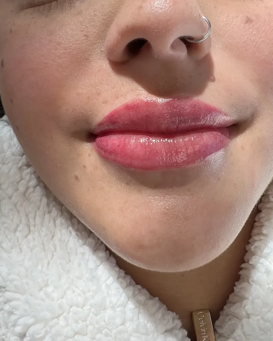 Lip blush result, soft natural pink color